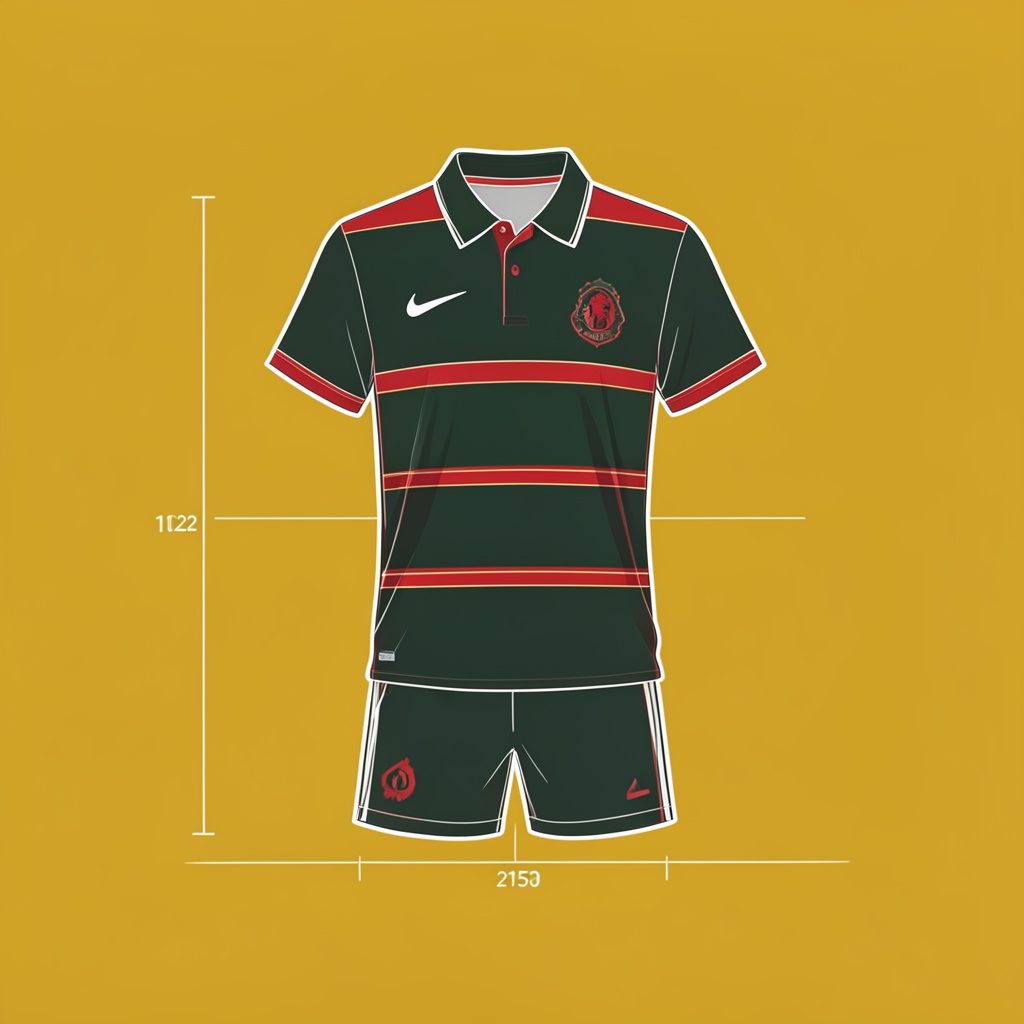 Red and dark green striped Liverpool training polo set, laid flat